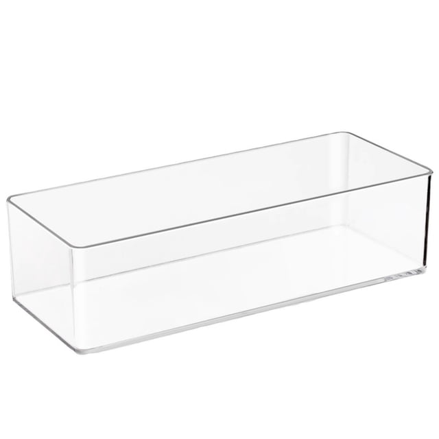 Nestable Containers For Efficient Space Management, Clear Storage Bin With Soft Grip Handles, 9" L x 3.5" W x 2.5" H