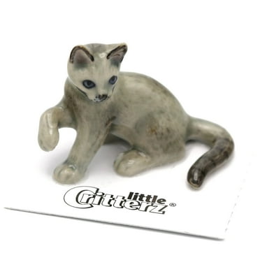 Little Critterz Cat Russian "Silver" Hand-painted - Home Decor Animal Decorative Figurine Birthday Gift - Miniature Porcelain Figurine
