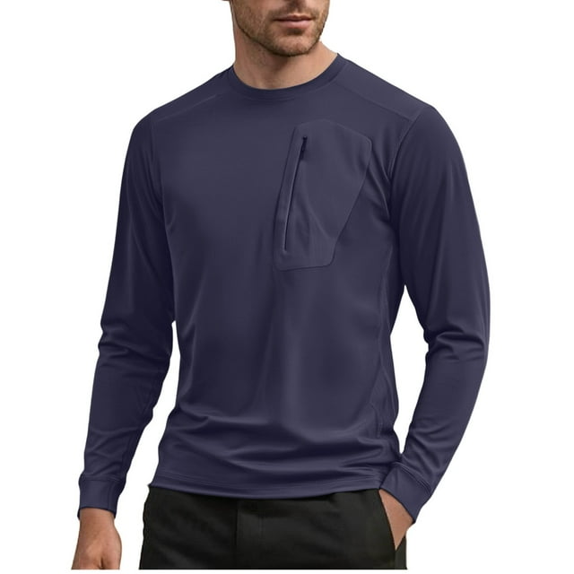 Dagugfen Fall Winter Shirts for Men Long Sleeve Crew Neck Loose Lightweight Pocket Drying Base Layer Tops