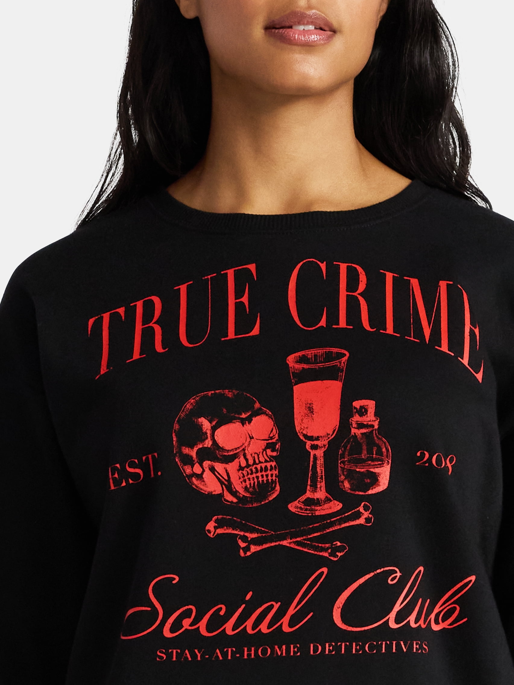 Women's Halloween True Crime Club Graphic Fleece Sweatshirt from Way to Celebrate, Sizes S-XXXL