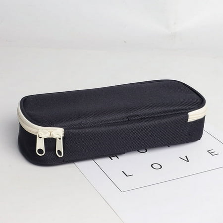 Solid Color Canvas Pencil Pouch Large Capacity Stationery Storage Case Dual Zipper Portable Organizer Bag for Writing Utensils Desktop Supplies & Craft Item Arrangement