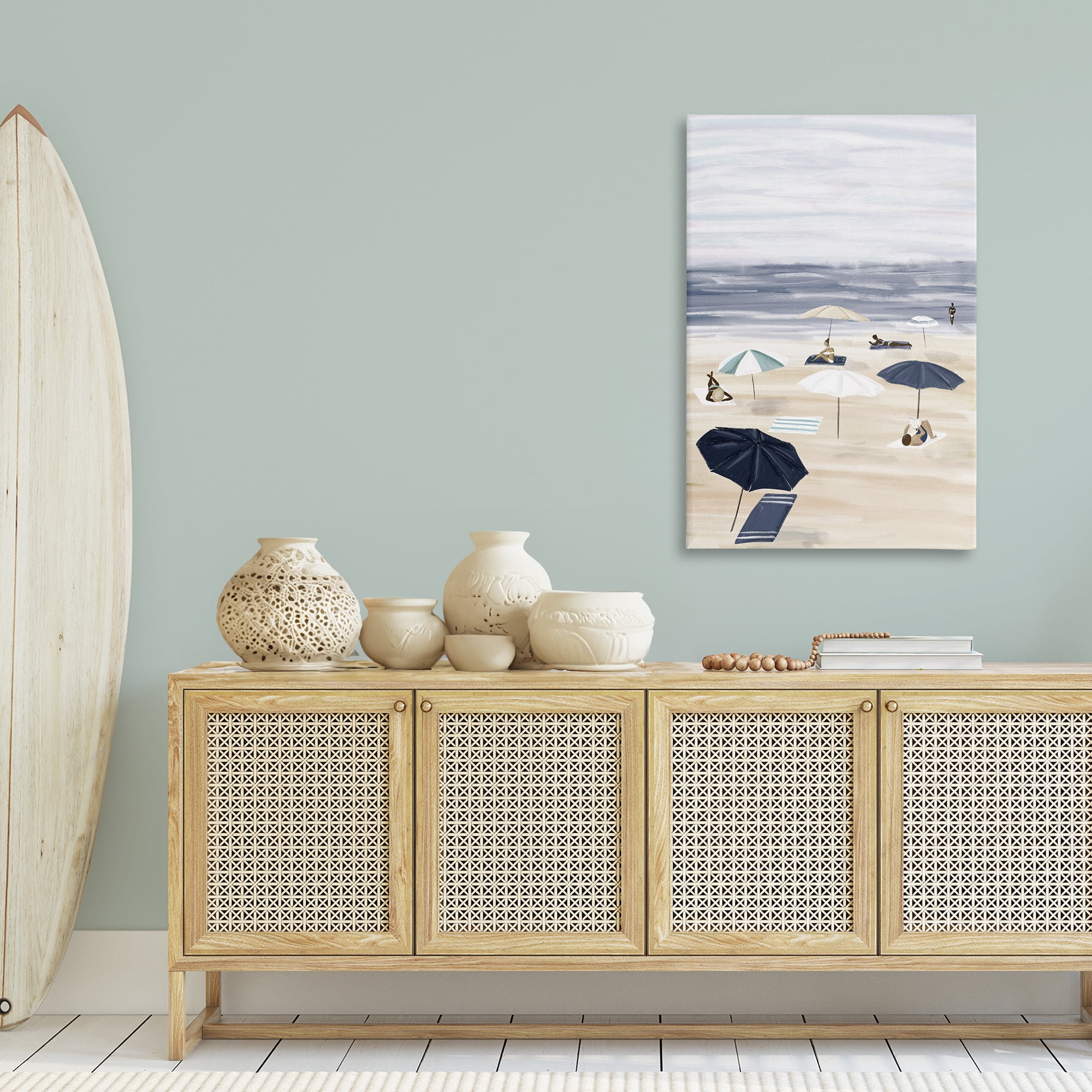 Stupell Industries Beachgoers with Umbrellas Nautical & Beach Painting Wrapped Canvas Art Print Wall Art, 30 x 45