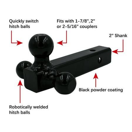 Hyper Tough Trailer Hitch Steel Tri-Ball Mount, Class III/IV Towing, Black, Automotive Accessories, unit weight 10 lbs