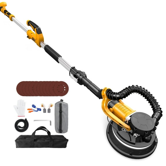 ZHJAN 880W Electric Drywall Sander with Vacuum | 5-Speed 2100RPM, LED | Adjustable Handle with 12 Sanding Discs & Dust Bag (59")