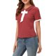 thumbnail image 4 of INSPIRAR CHIC Blusa de Manga Corta con Cuello de Solapa y Corbata de Contraste con Lunares Burgundy XS, 4 of 6