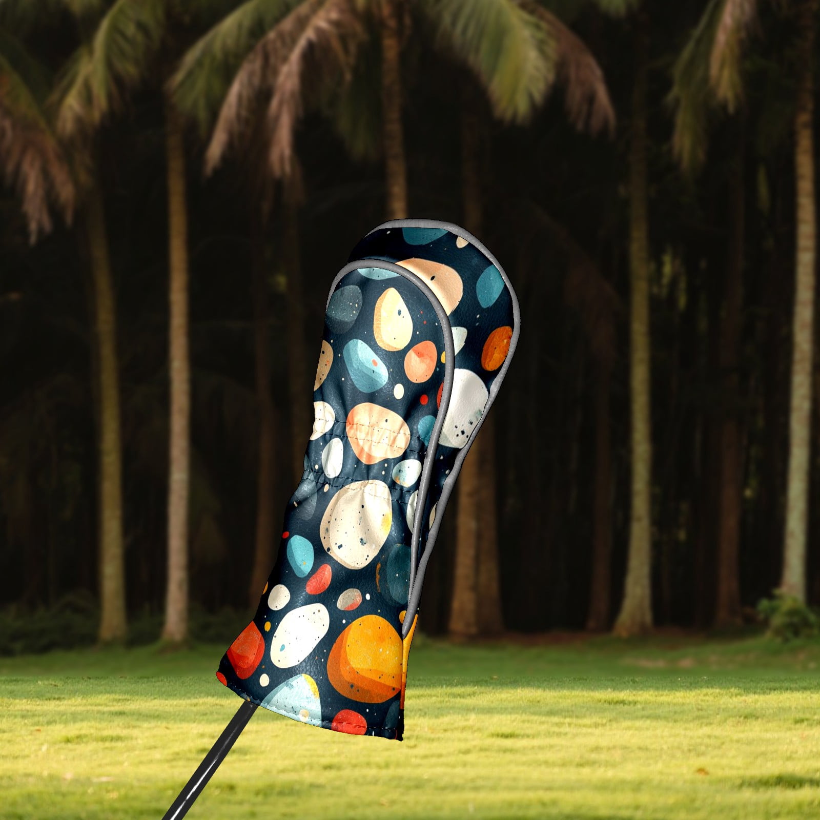 Golf Head Covers Colorful Stone Pattern for Driver, Wood & Hybrid, Premium Waterproof PU Leather with Plush Lining, Unique Abstract Golf Gifts
