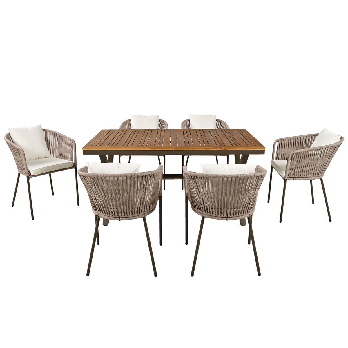 HighSound 7-Piece Outdoor Patio Dining Set, All Weather Patio Dining Chair & Table Set for 6 People, Sectional Conversation Set for Patios, Backyard, Balcony, Garden, Lawn, Beige Cushions