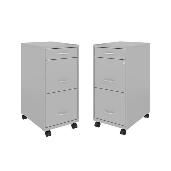 Home Square 3 Drawer Mobile Metal Filing Cabinet Set in Arctic Silver (Set of 2)