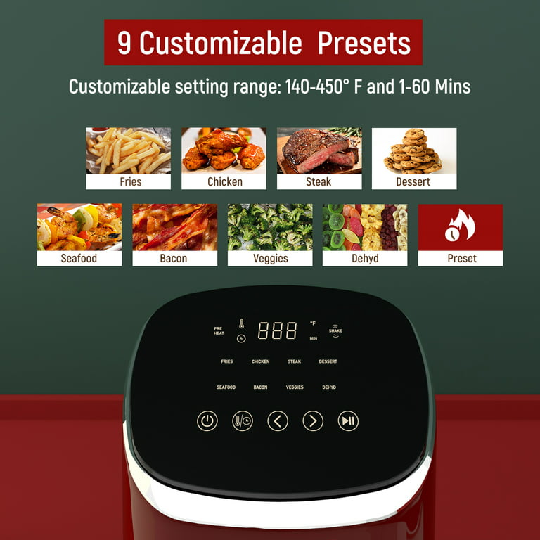 Air Fryer, Fabuletta 9 Cooking Functions Electric Air Fryers, Shake  Reminder, Powerful 1550W Electric Hot Air Fryer Oilless Cooker, Tempered  Glass