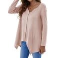 thumbnail image 2 of ZXSXSY Women Solid Color V Neck Long Sleeve High-Low Hem Top, 2 of 6