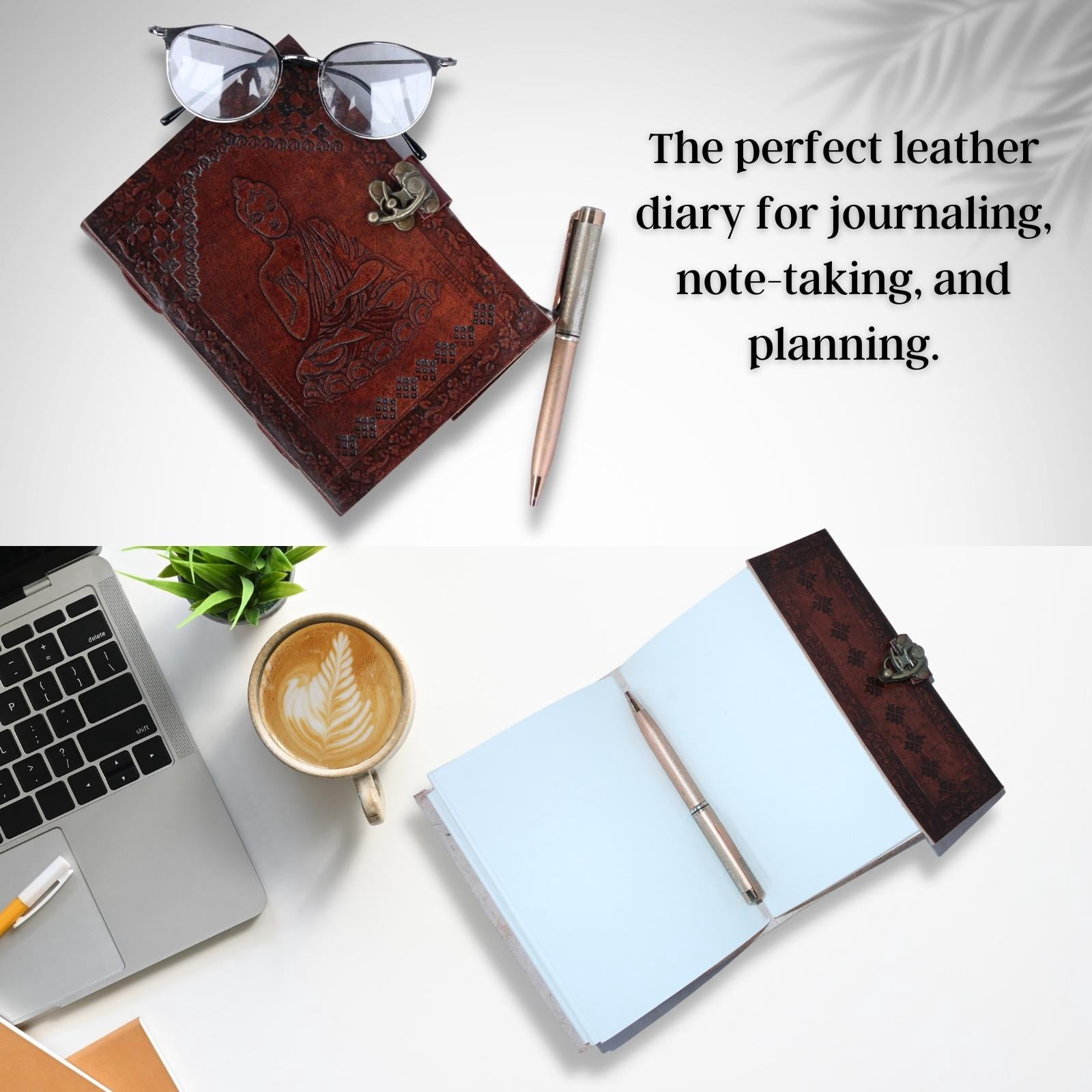 Buddha Embossed Handmade Leather Diary Bound Writing Journal Notebook Diary Notepad Unlined Paper Sketchbook Drawing Journal For Men & Women Blank Paper 7 X 5