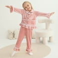 thumbnail image 4 of GYRATEDREAM Baby Girl Pajamas Ruffled Pajamas Set Long Sleeve Lapel Collar Button Down Top Shirt Pants 2 Piece Velvet Sleepwear Nightwear, 4 of 9