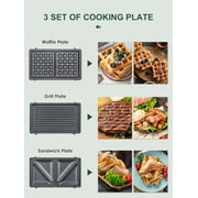 3-in-1 Waffle, Grill & Sandwich Maker, Panini Press Grill and Waffle Iron Set with Removable Non-Stick Plates, Perfect for Cooking Grilled Cheese, Tuna Melts, Burgers, Steaks and Snacks, Black