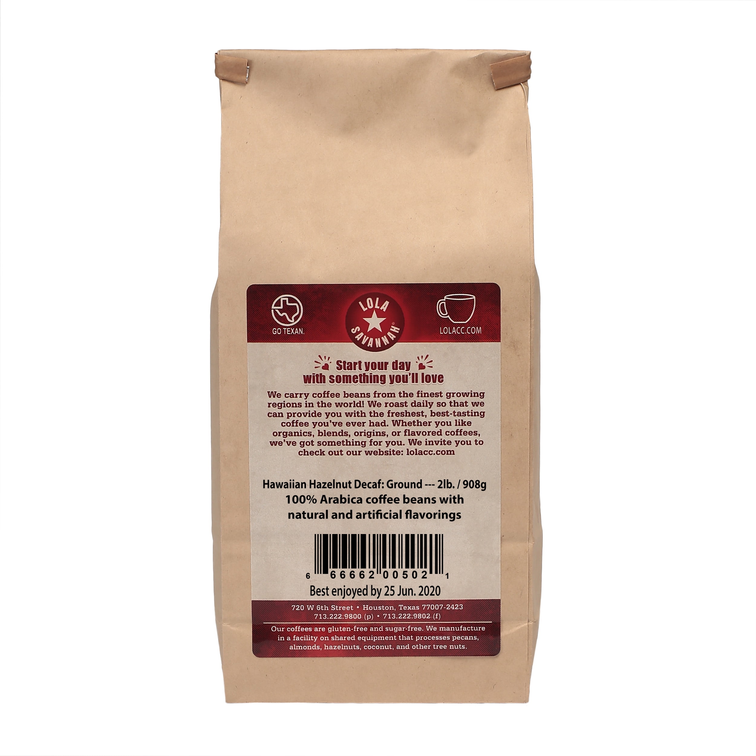 Lola Savannah Hawaiian Hazelnut Ground Coffee - Decaf 2lb Bag