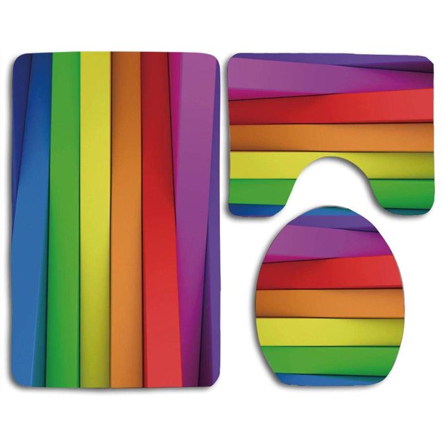 ABPHQTO Paneles apilados arcoíris en 3D colorea un arco iris tonos vibrantes generados por computadora Juego de alfombras de baño de 3 piezas Alfombra de baño Alfombra de contorno y tapa de inodoro ABPHQTO Cont-CHAPPLE-20970
