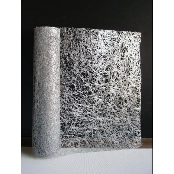 Sedona Designz Faux Sisal Roll – 14" x 10 Yards Decorative Mesh Fabric Roll Made from Synthetic Fibers – Ideal for Floral Arrangements, Gift Wrapping, Crafts & Event Décor - Silver