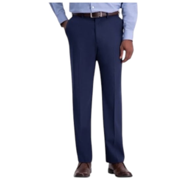 Haggar Mens Classic fit Dress Pants 32 / 30 Navy Blue Solid Stretch