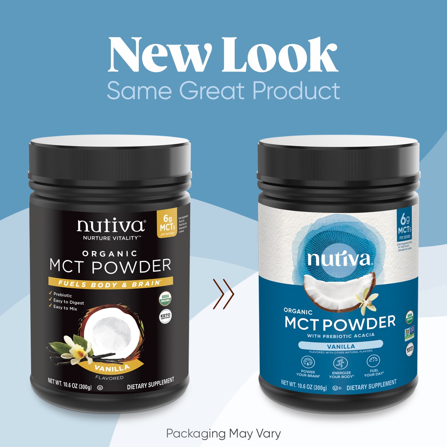 Nutiva organic mct powder with prebiotic acacia fiber, vanilla, 10.6 ounce