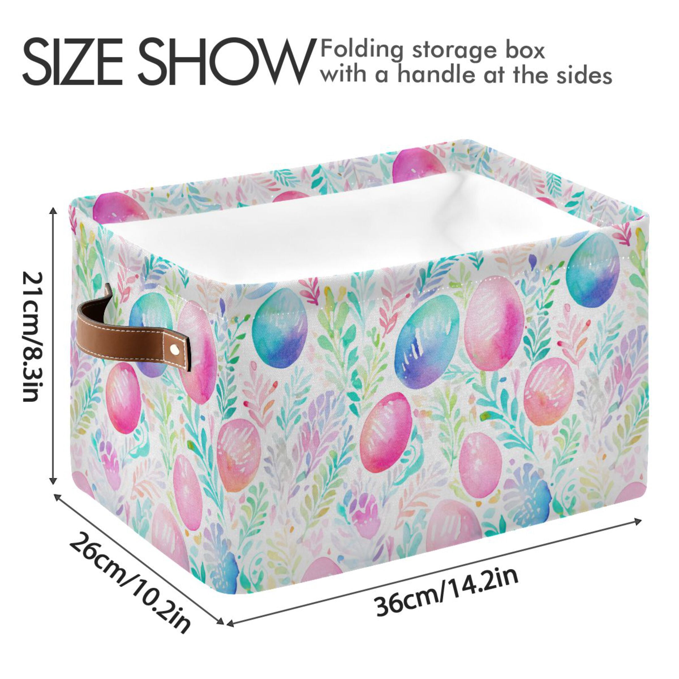 Easter Eggs and Leaf Storage Bins with Handle Fabric Organizer Basket Foldable Box 2 Pack 14.2x10.2x8.3