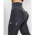 thumbnail image 4 of ChicMe Leggings for Women Solid Color High Waist Tummy Control Butt Lifting Denim Look Stretchy Womens Yoga Pants with Flap Pockets Black-S, 4 of 6