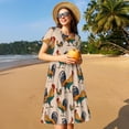 thumbnail image 4 of Sikiie Rooster Print Women's Short-sleeved Dress, Round Neck Slim Knee-length Dress, Summer Clothing Suitable for Daily Leisure and Vacation, 4 of 6