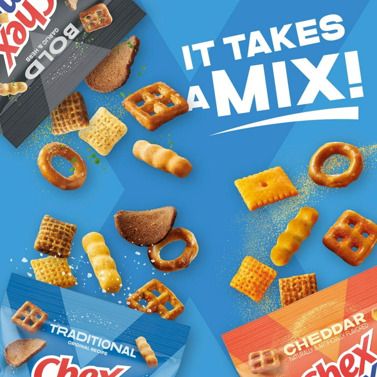 Chex Mix, Snack Mix Variety Pack, Savory Cheddar Party Blend, 52.5