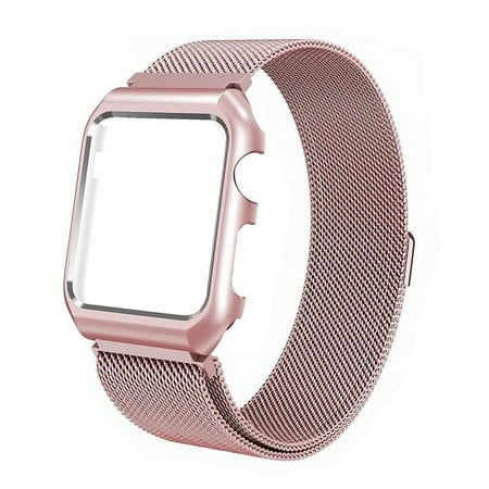For Apple Watch Band with Case 44mm, Stainless Steel Mesh Milanese Loop with Adjustable Magnetic Clasp Wristband iWatch Band for Apple Watch Series 4 44mm - Rose Gold