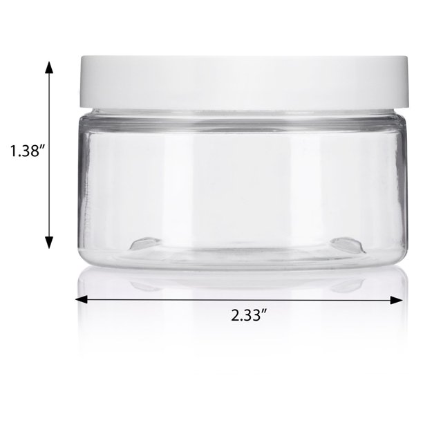 Clear PET Plastic (BPA Free) Refillable Low Profile Jar with White Lid