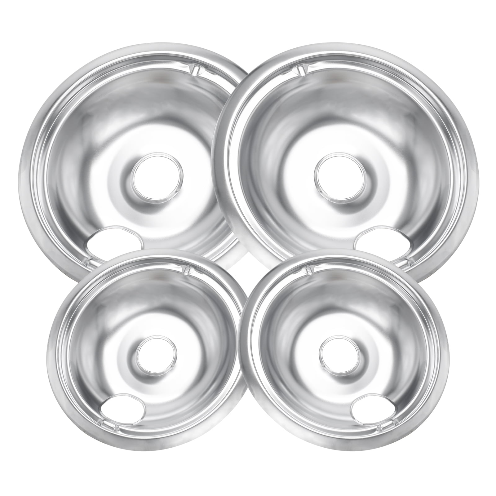 4Piece Drip Pans Set Compatible with GE Stoves Chrome Finish