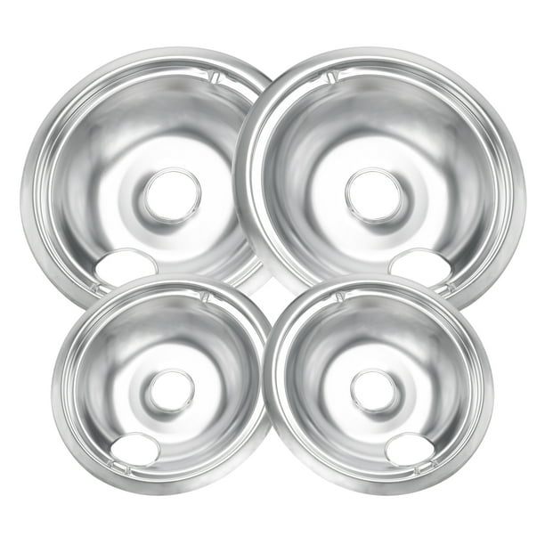 4Piece Drip Pans Set Compatible with GE Stoves Chrome Finish