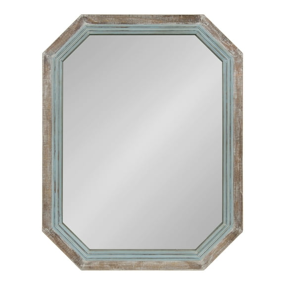Kate and Laurel Palmer Large Rustic Farmhouse Wooden Octagon Wall Mirror, Distressed Two-Tone Coastal Blue and Natural, 36x28