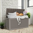 thumbnail image 6 of MAYEERTY 100 Gallon Outdoor Deck Box, Large Capacity Storage Box for Patio Furniture Cushions, Pillow with Wheels, Light Brown, 6 of 8