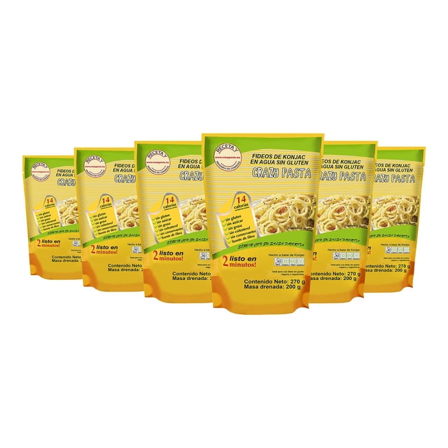 Crazy Pasta - Fideos y Fetuccini de Konjac | Keto | Sin Gluten | Vegano | Alto en Fibra (Paquete de 6 Fideos)