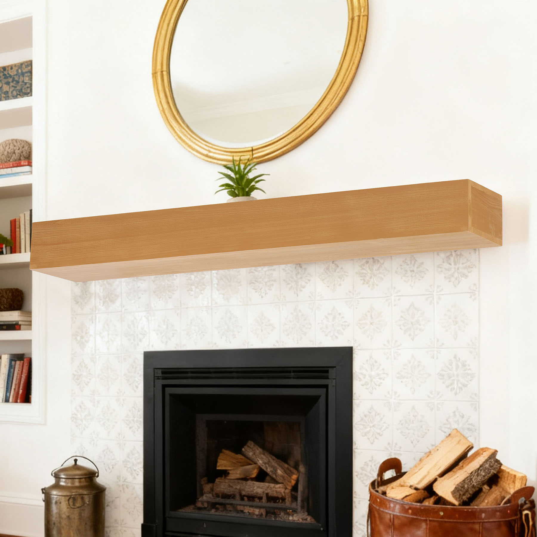 S-HOME 60" Solid Fir Wood Fireplace Mantel Shelf | Wall-Mounted Floating Shelf for Farmhouse & Modern Home Decor