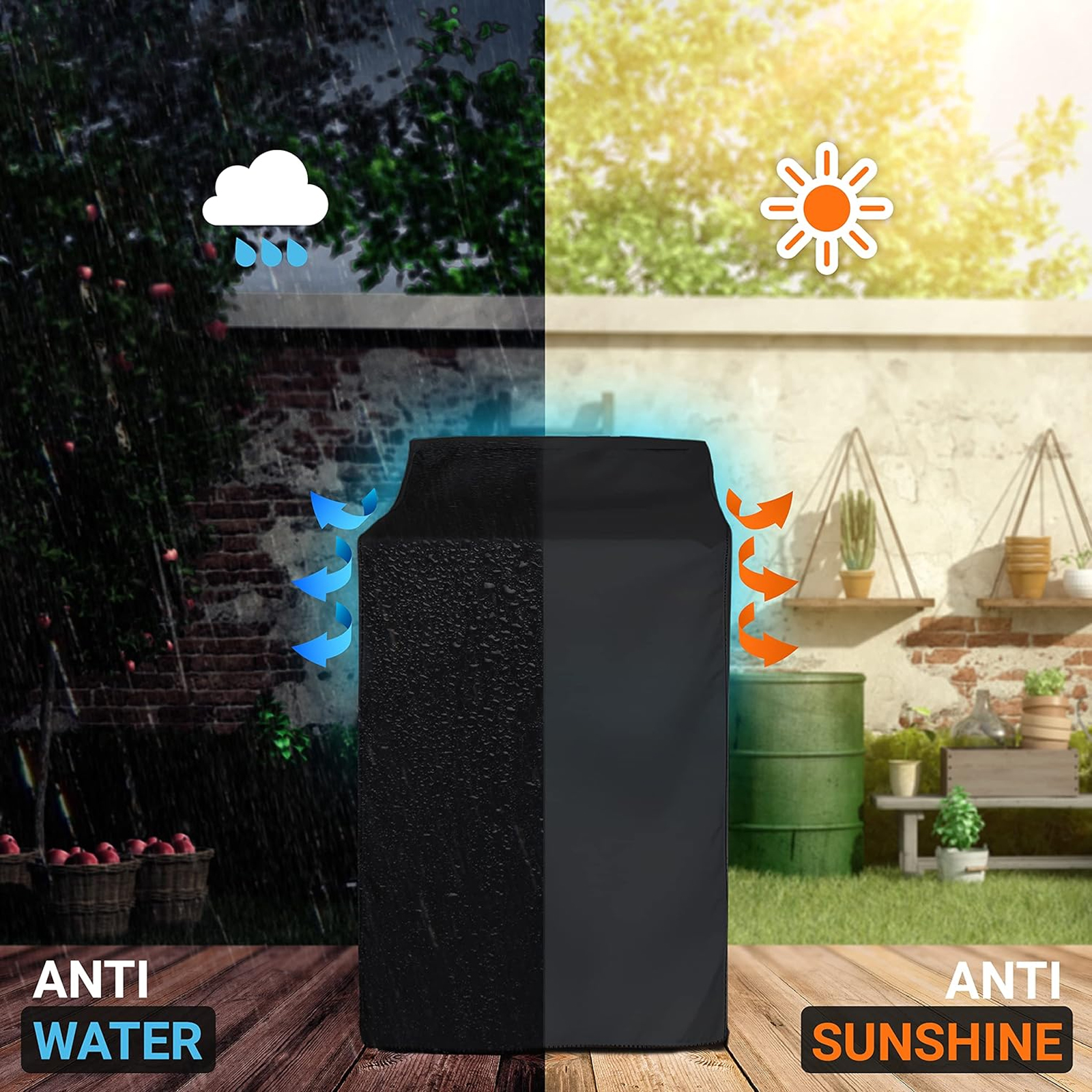 OhhGo Washing Machine Cover, Waterproof Machine Protection Cover, Black Coated Dustproof Fabric Washer Dryer Fit for Front Load Washer Dryer, All Weather Protection