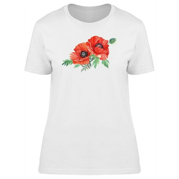 Cute & Cool Red Poppy Flower T-Shirt Women -Image by Shutterstock, Female Medium