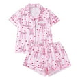 thumbnail image 6 of FASHOFT Valentine's Day Pajamas for Women Set Bow Printing Button Up Pjs Short Sleeve Ruffle Sleepwear Notch Collar Bride Soft Comfy Pj Lounge Sets White L, 6 of 9