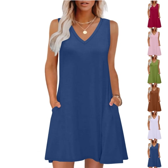 Tqcoqu Women's Summer Casual T Shirt Dresses Beach Cover up Tank Dress,Red,Women's S-XXL