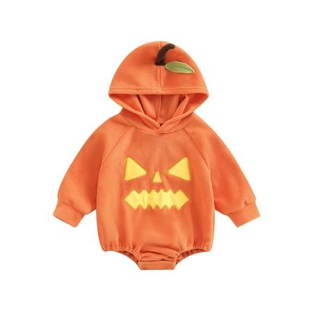 

SHIBAOZI Infant Baby Girls Boys Halloween Clothes Ghost Face Romper Fleece Hoodie Sweatshirt Onesie Long Sleeve Outfit