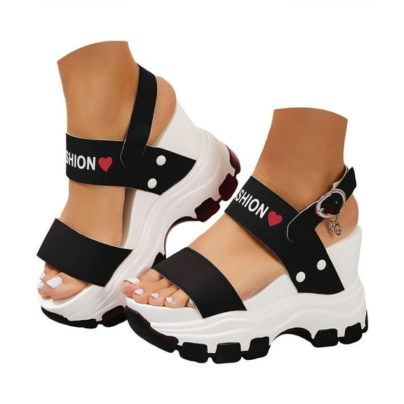 Mepaouo Women's Platform Wedge Sandals Open Toe Walking Hiking Sandal Cushion Slip on Shoes Black 6.5