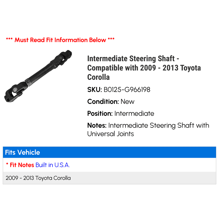 Intermediate Steering Shaft Extension, 2018-2014 Toyota Corolla, , 2018