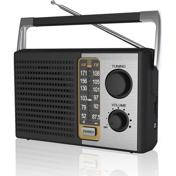 AM FM Radio with Best Reception, Portable Battery Operated Transistor Radios, Headphone Jack, AC Powered, Suit for Senior and Home, Black