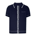 thumbnail image 3 of WREESH Men's Fashion Knit Button Down Shirts Casual Solid Color Short Sleeve Turndown Collar for a Comfortable Fit Navy, 3 of 6