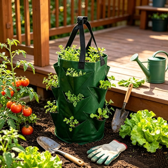 1pcs Upside Down Tomato & Herb Planter, Outdoor Hanging Durable Aeration Fabric Strawberry Planter Bags