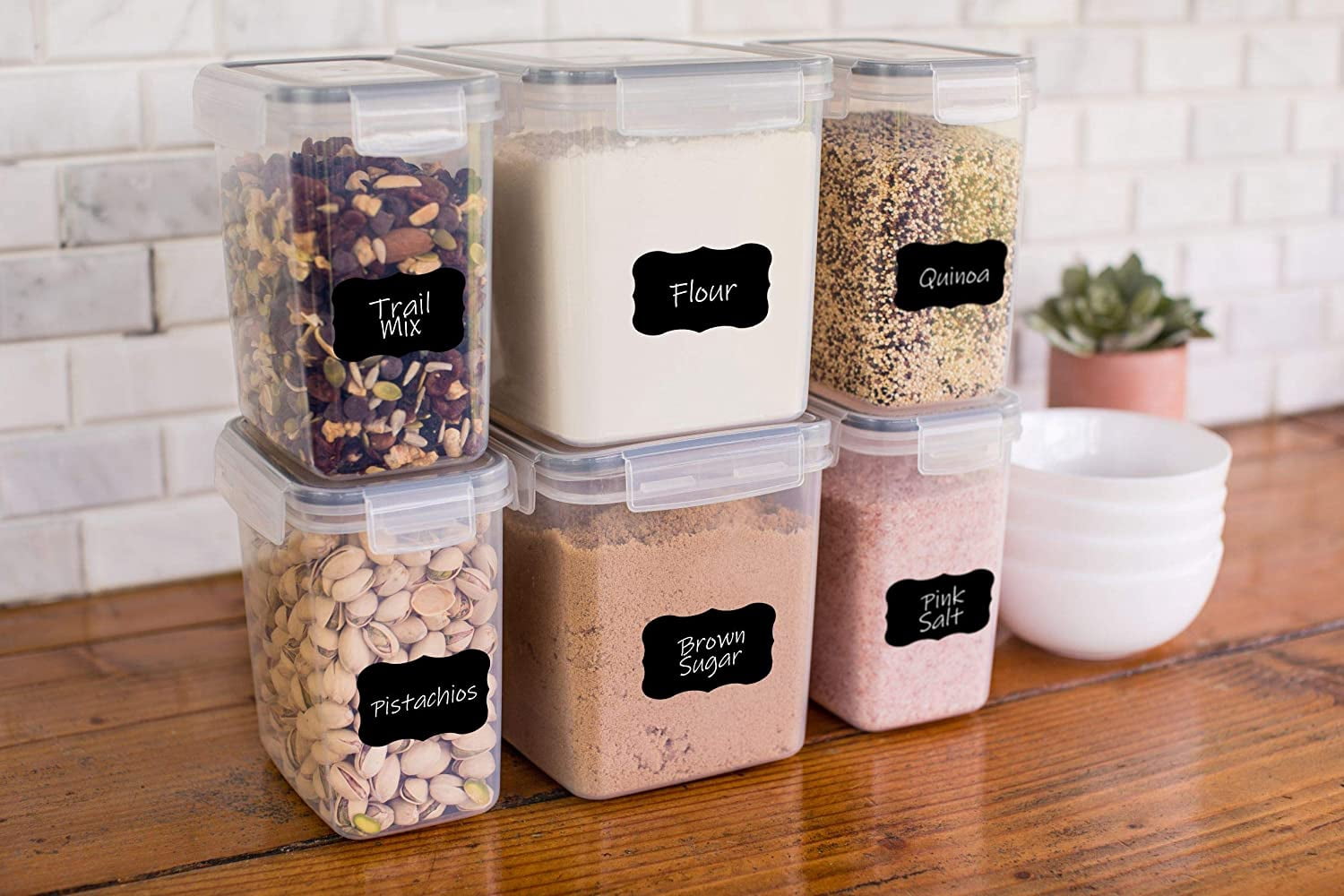 Airtight Food Storage Containers - 6 Piece BPA Free Flour Container and Sugar Container Set. These Containers are Perfect for Flour and Sugar Storage. Includes Free Labels and Marker