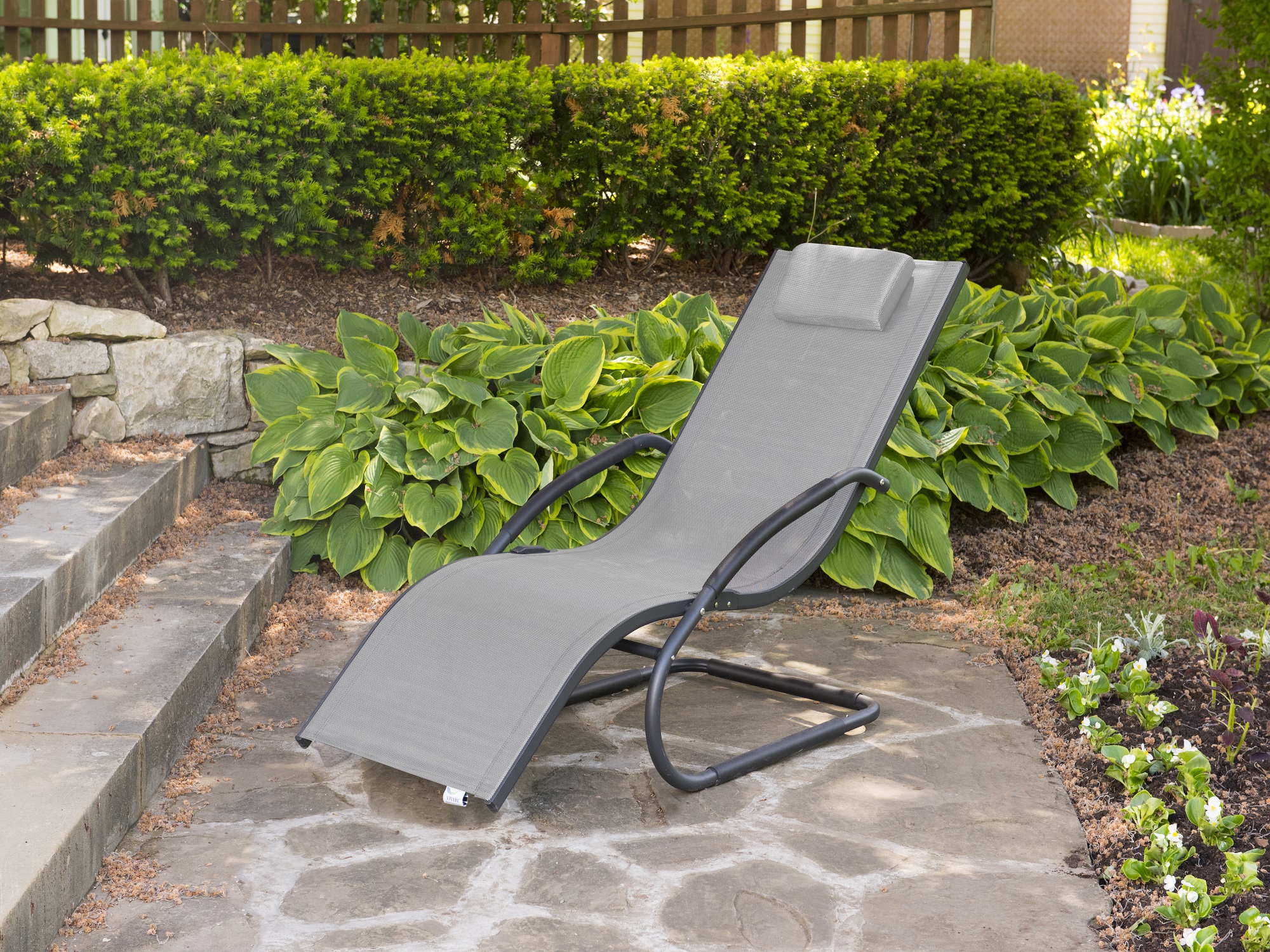 The Hamptons Collection 66” Gray Modern Aluminum Outdoor Lounge Chair with a Pillow - image 2 of 2