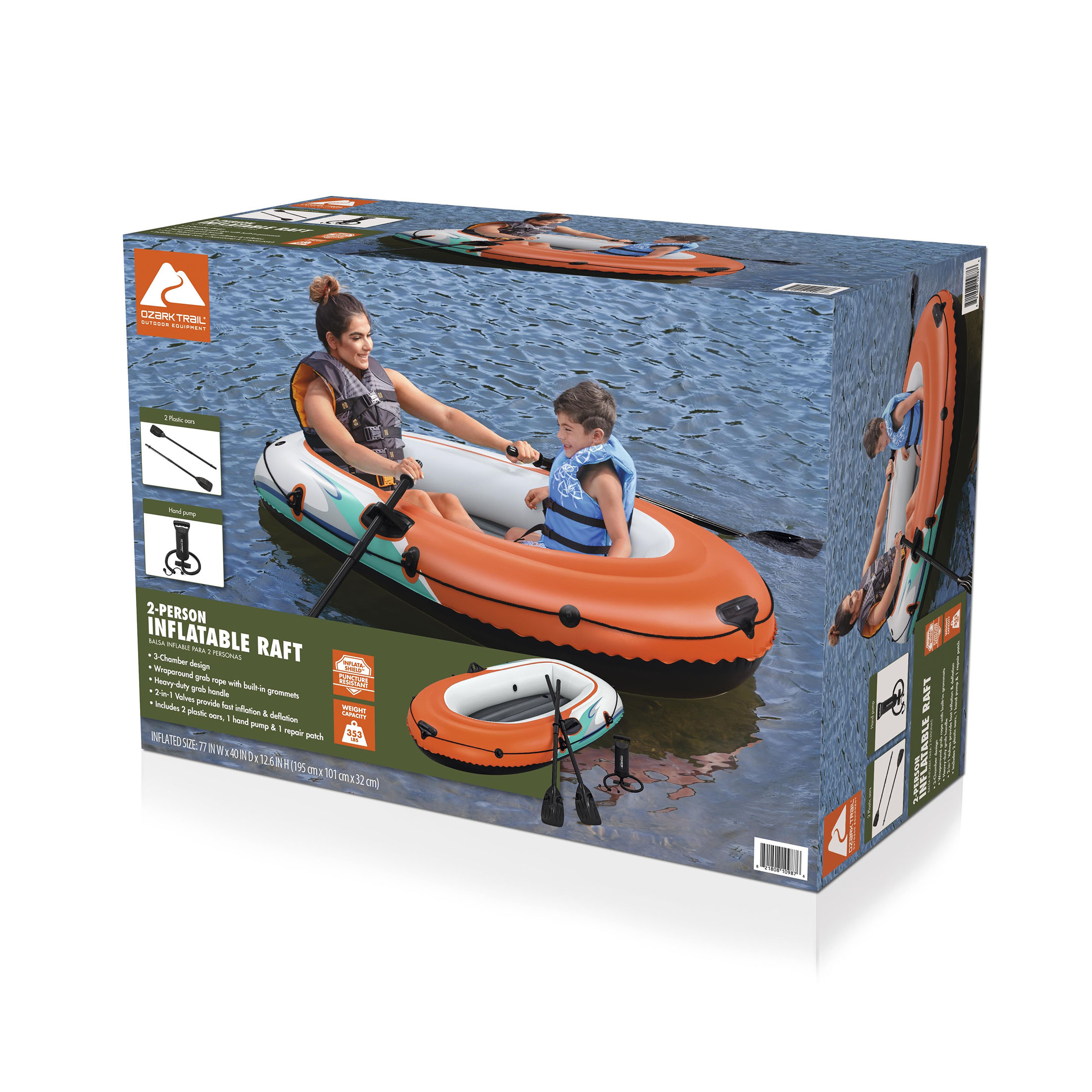 Set de balsa inflable recreativa para 2 personas, 6'5" x 40", Ozark Trail 8
