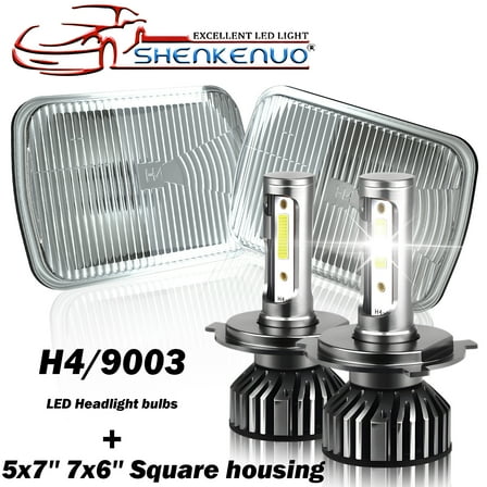 Pair H6054 7x6 Black LED Headlights for Ford F 150 F 250 Truck E-150 E-250 Van