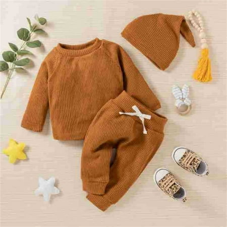 

ewborn Baby Boy Girl Clothes Ribbed Knitted Cotton Long Sleeve Shirt Long Pants Solid Color 3Pcs Fall Winter Outfits