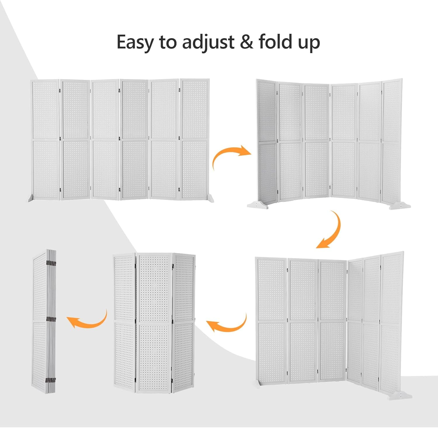 Bonnlo 4/6 Panel Pegboard Freestanding, 5 FT Portable Display Board Organizer for Craft Show Jewelry, Wooden Folding Privacy Screen Room Divider (White, 6 Panel with Base)